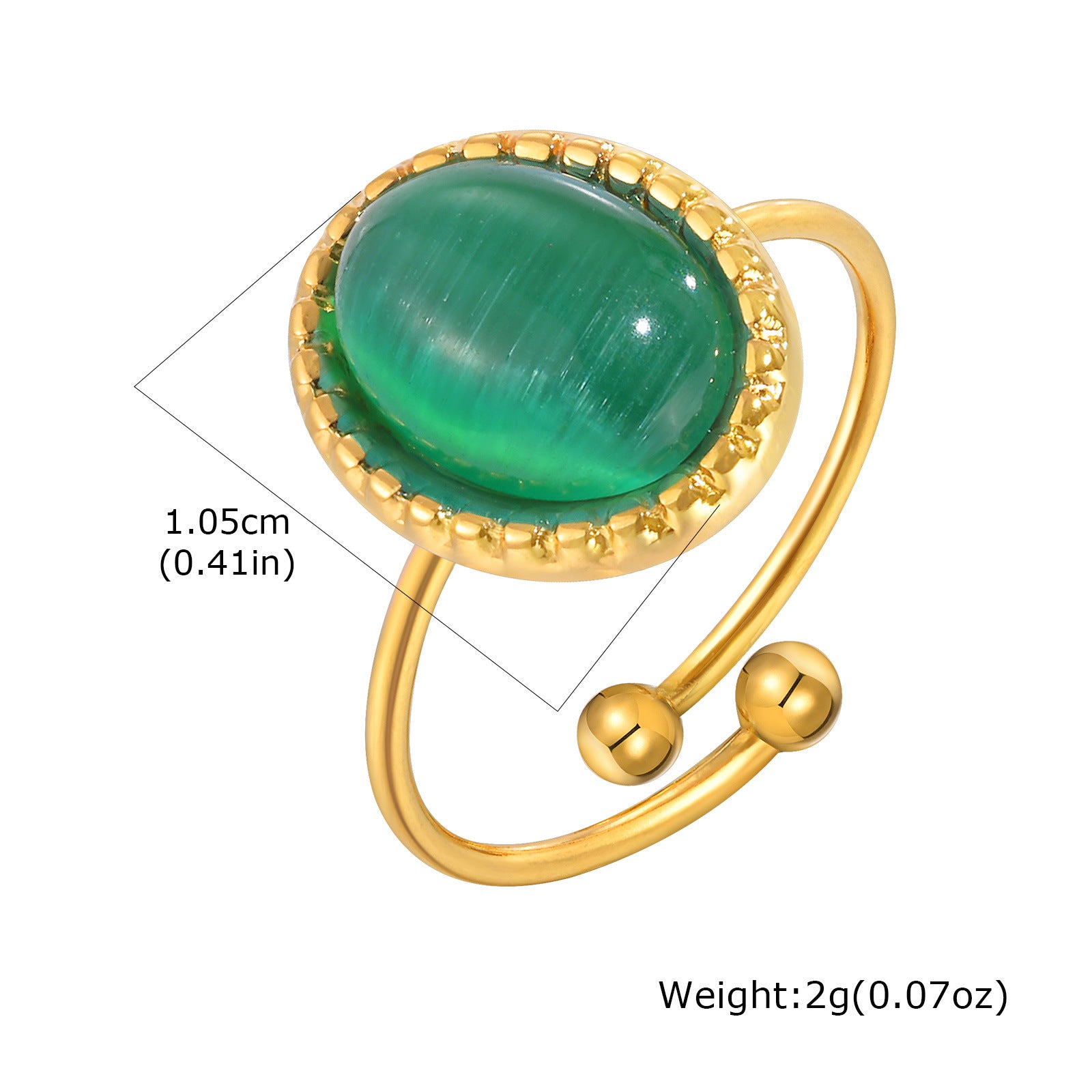 Fashion Jewelry Stainless Steel Oval Opal Turquoise Open Gold Ring