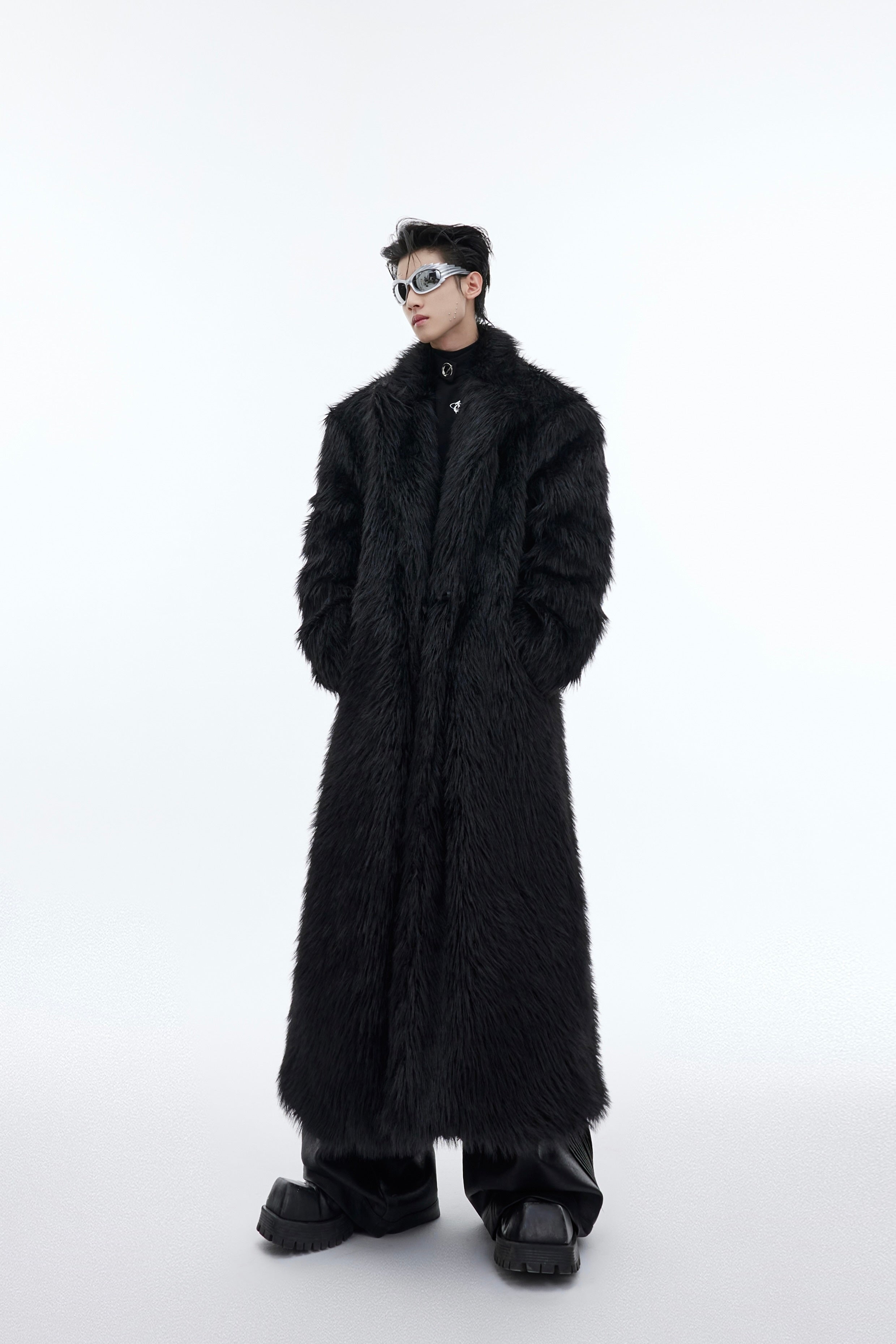 Mink Fur Coat Long Below Knee Plush Trench Coat