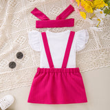 Girls' Short-sleeved Top Suspender Pants Hair Accessories
