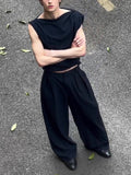 Men's Pinstripe Sleeveless Top And Wide - Leg  Pants Set