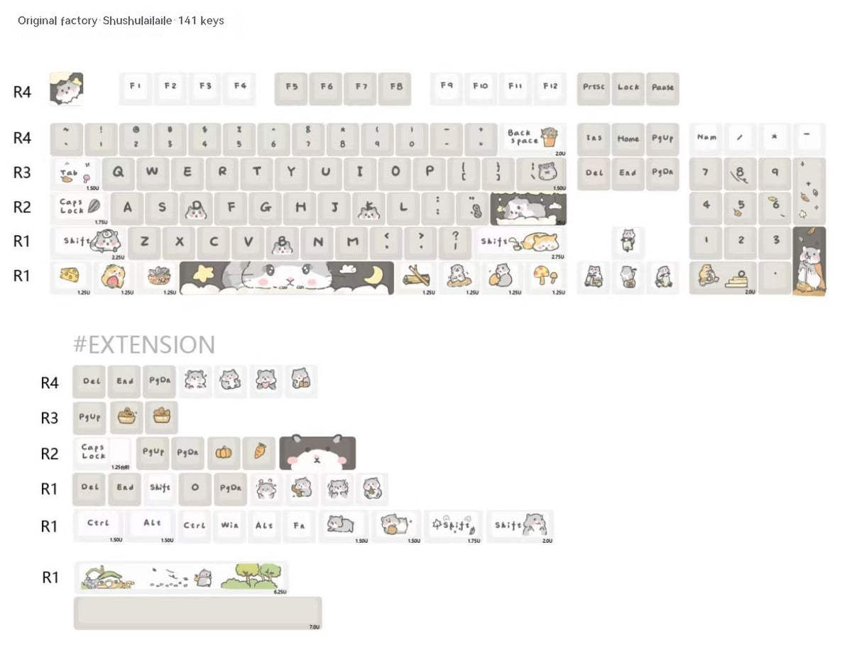 Mechanical Keyboard Keycaps Custard Cute Fit 68 75 98 100 Column Key Cap