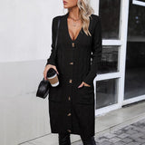 European And American Fashion Outerwear Cardigan Sweater Women's Mid-length Casual V-neck Coat